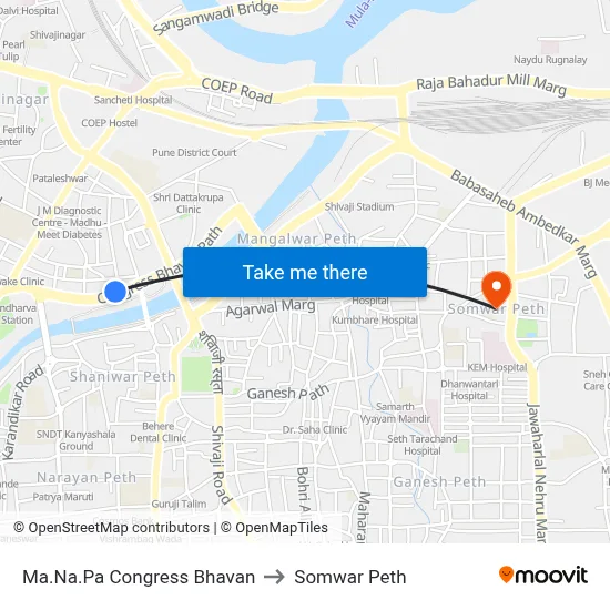 Ma.Na.Pa Congress Bhavan to Somwar Peth map