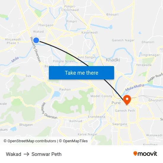 Wakad to Somwar Peth map