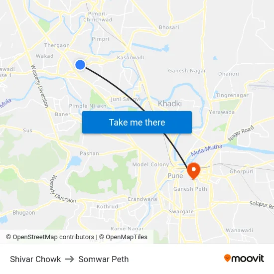 Shivar Chowk to Somwar Peth map