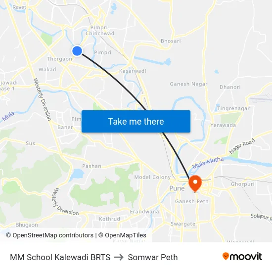 MM School Kalewadi BRTS to Somwar Peth map