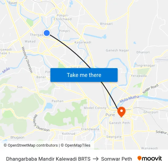 Dhangarbaba Mandir Kalewadi BRTS to Somwar Peth map