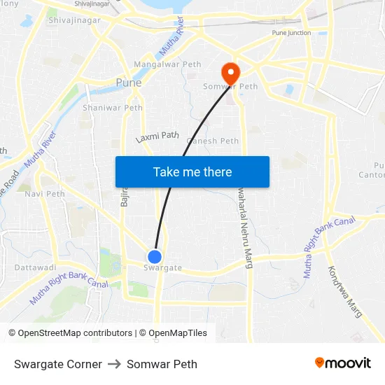Swargate Corner to Somwar Peth map