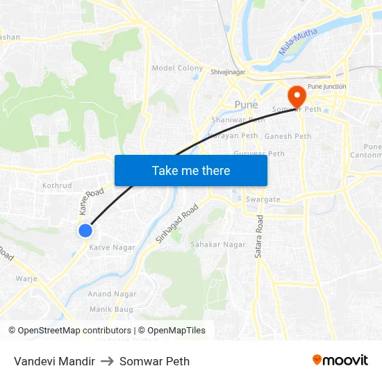 Vandevi Mandir to Somwar Peth map