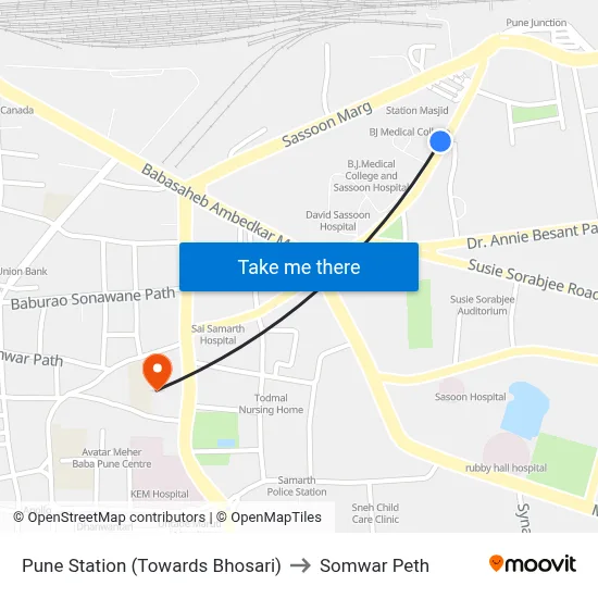 Pune Station (Towards Bhosari) to Somwar Peth map