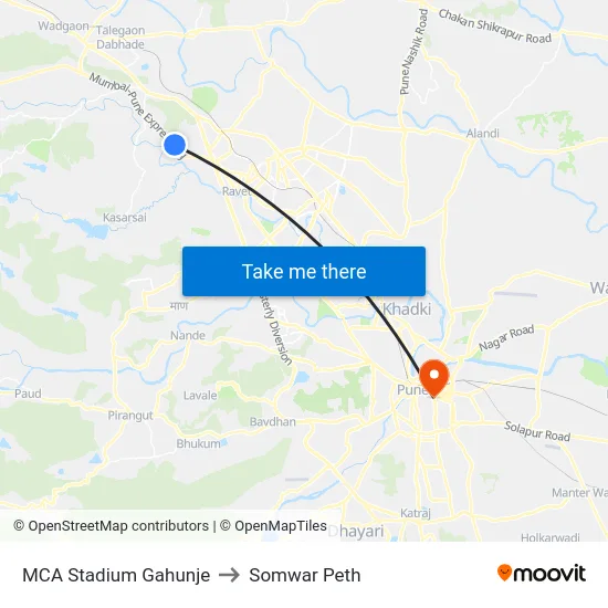 MCA Stadium Gahunje to Somwar Peth map