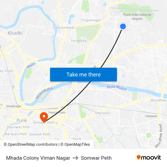 Mhada Colony Viman Nagar to Somwar Peth map