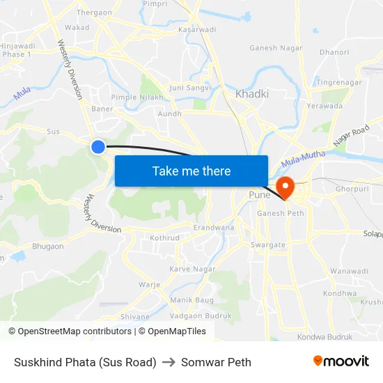 Suskhind Phata (Sus Road) to Somwar Peth map