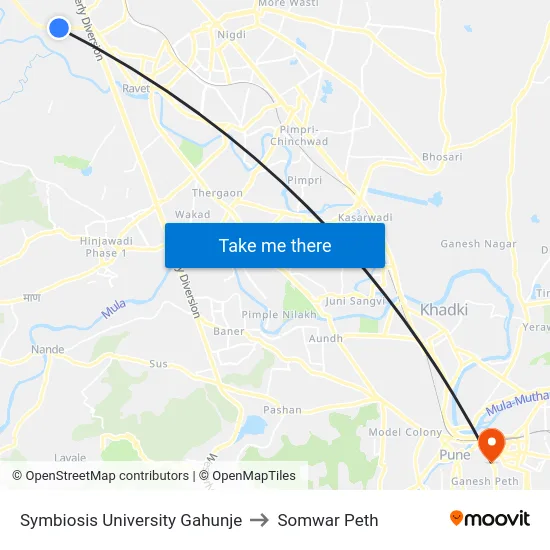 Symbiosis University Gahunje to Somwar Peth map