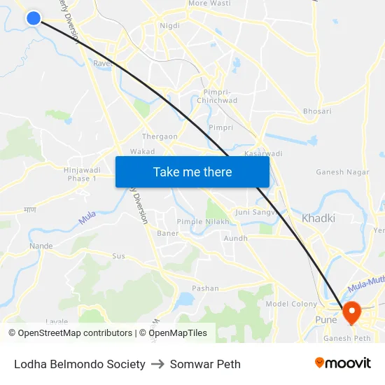 Lodha Belmondo Society to Somwar Peth map