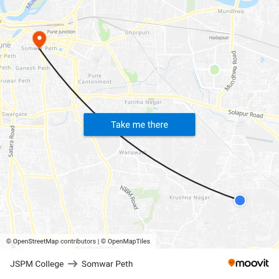 JSPM College to Somwar Peth map