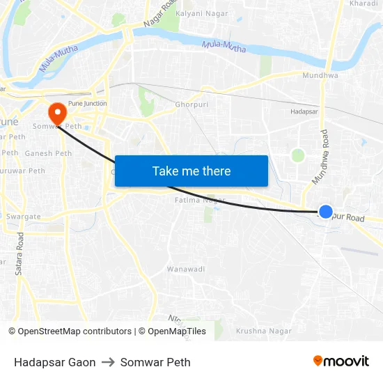 Hadapsar Gaon to Somwar Peth map