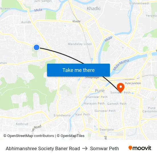 Abhimanshree Society Baner Road to Somwar Peth map