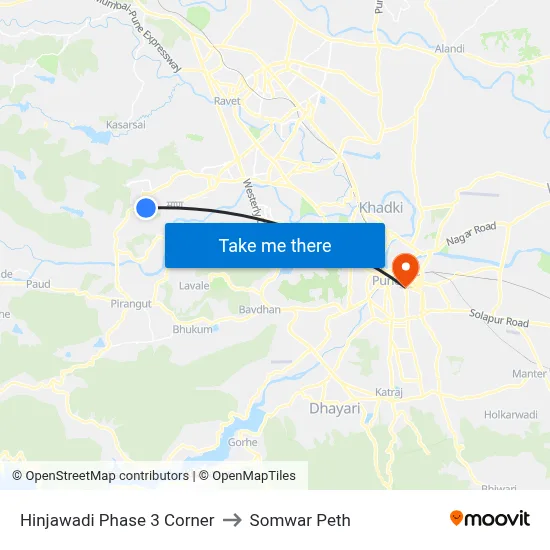 Hinjawadi Phase 3 Corner to Somwar Peth map