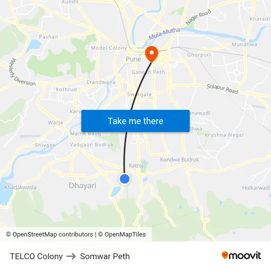 TELCO Colony to Somwar Peth map