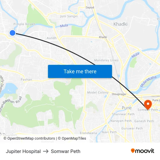 Jupiter Hospital to Somwar Peth map