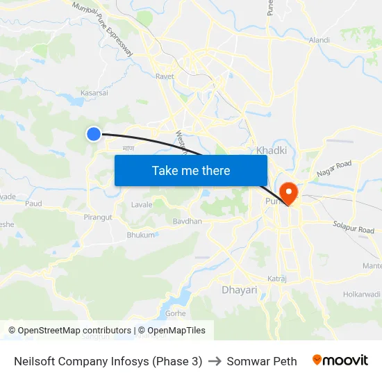 Neilsoft Company Infosys (Phase 3) to Somwar Peth map