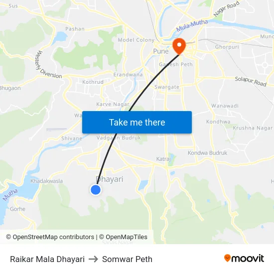 Raikar Mala Dhayari to Somwar Peth map