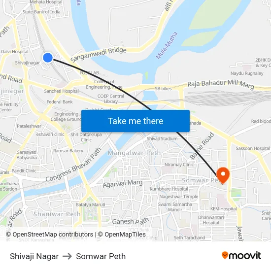 Shivaji Nagar to Somwar Peth map