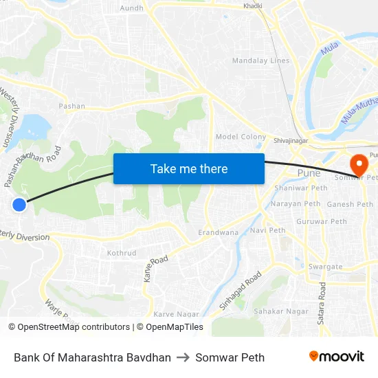 Bank Of Maharashtra Bavdhan to Somwar Peth map