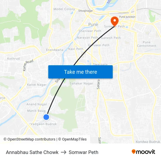 Annabhau Sathe Chowk to Somwar Peth map