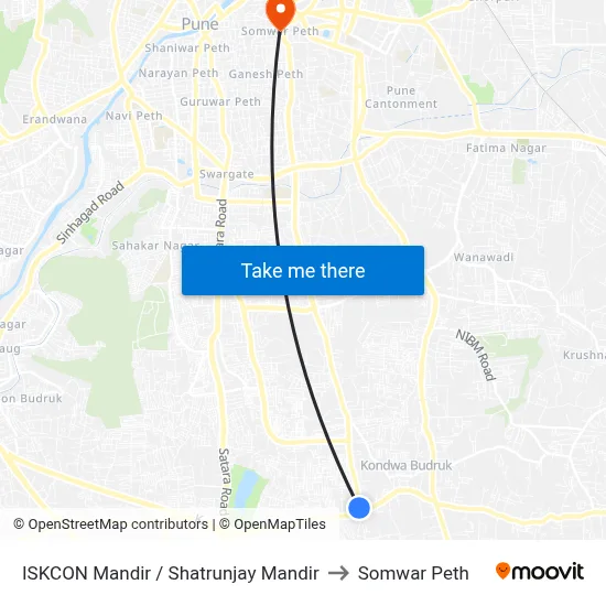 ISKCON Mandir / Shatrunjay Mandir to Somwar Peth map