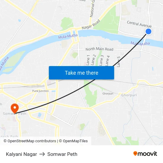 Kalyani Nagar to Somwar Peth map