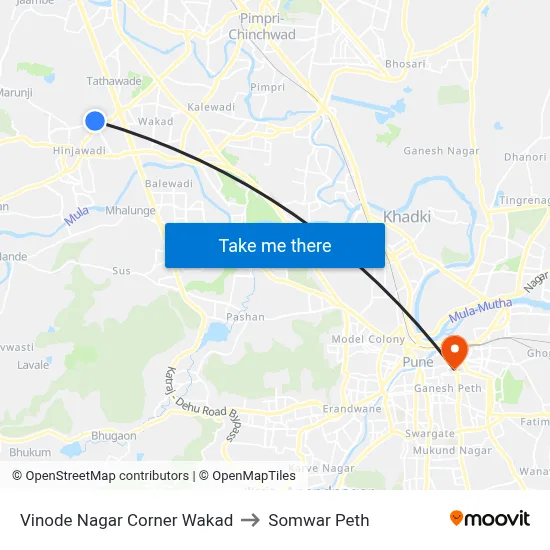Vinode Nagar Corner Wakad to Somwar Peth map