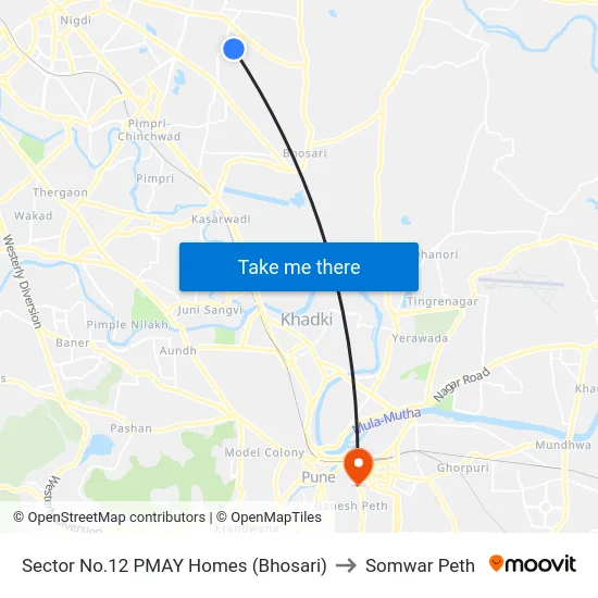 Sector No.12 PMAY Homes (Bhosari) to Somwar Peth map