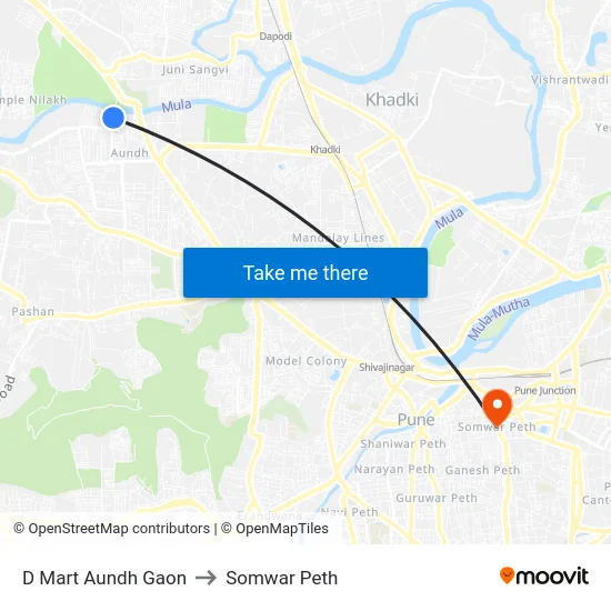 D Mart Aundh Gaon to Somwar Peth map