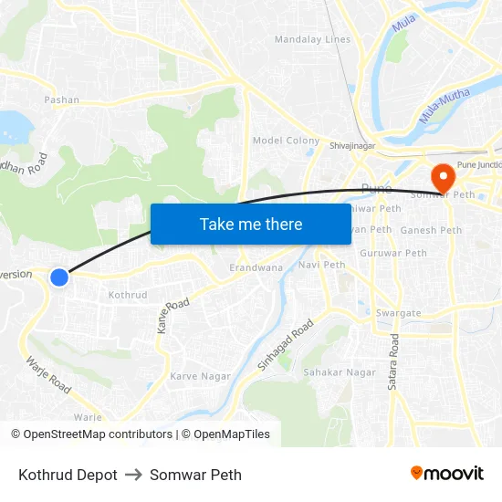 Kothrud Depot to Somwar Peth map