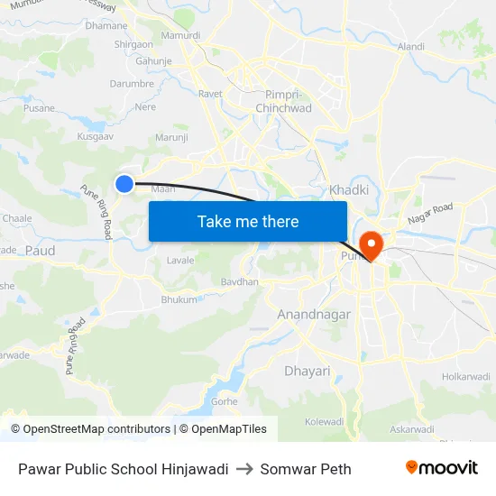Pawar Public School Hinjawadi to Somwar Peth map
