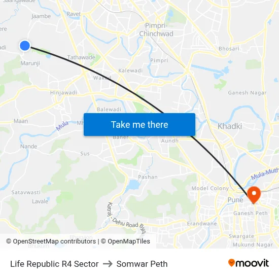 Life Republic R4 Sector to Somwar Peth map