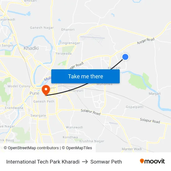 International Tech Park Kharadi to Somwar Peth map