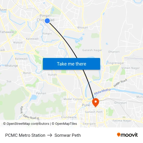 PCMC Metro Station to Somwar Peth map