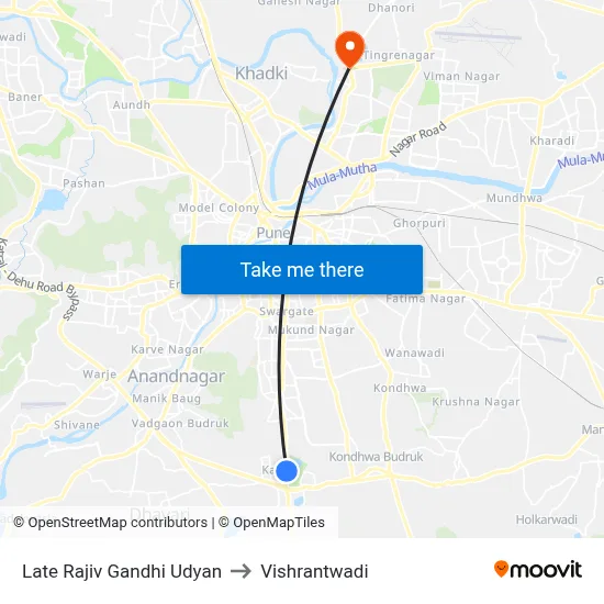 Late Rajiv Gandhi Udyan to Vishrantwadi map