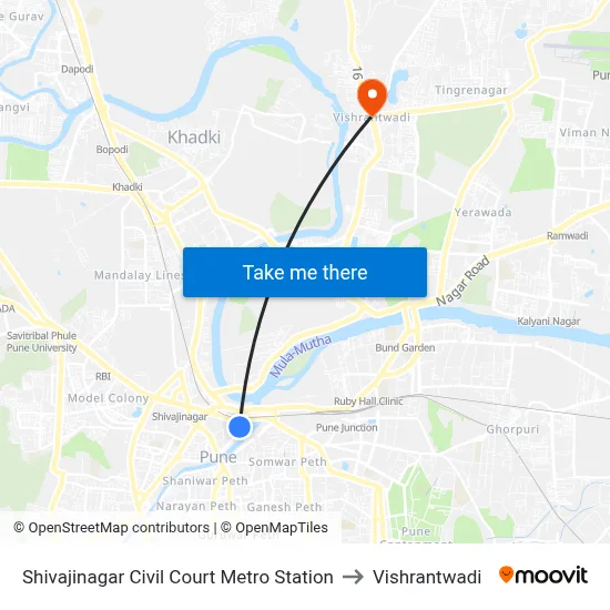 Shivajinagar Civil Court Metro Station to Vishrantwadi map