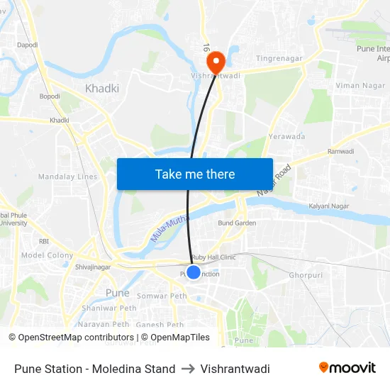 Pune Station - Moledina Stand to Vishrantwadi map