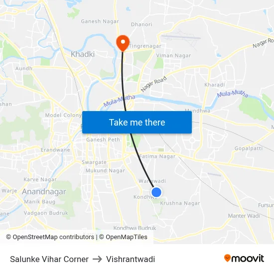 Salunke Vihar Corner to Vishrantwadi map