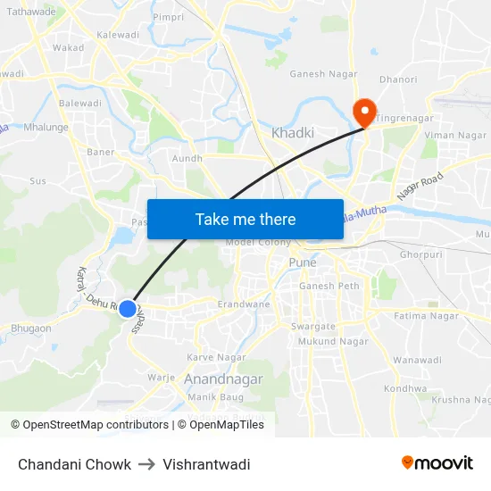 Chandani Chowk to Vishrantwadi map