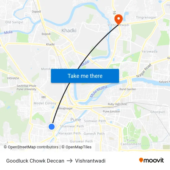 Goodluck Chowk Deccan to Vishrantwadi map