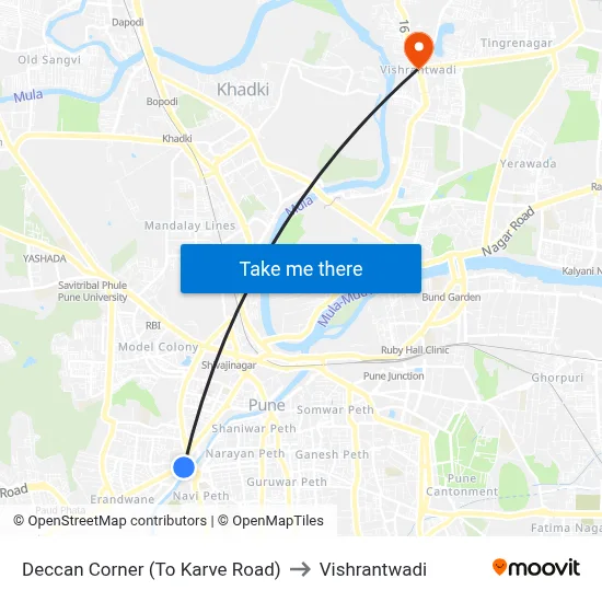 Deccan Corner (To Karve Road) to Vishrantwadi map