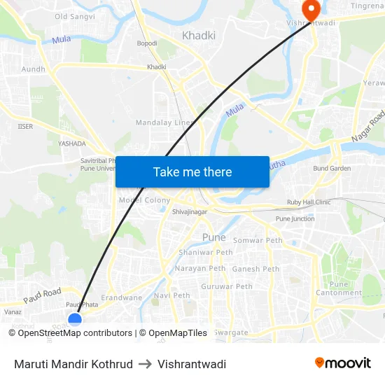 Maruti Mandir Kothrud to Vishrantwadi map