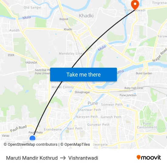 Maruti Mandir Kothrud to Vishrantwadi map
