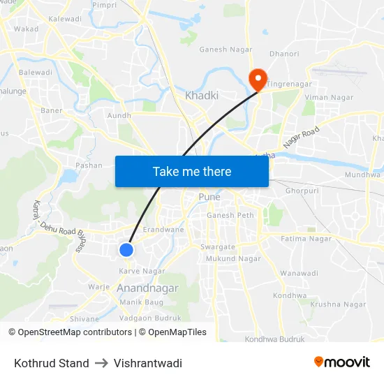 Kothrud Stand to Vishrantwadi map