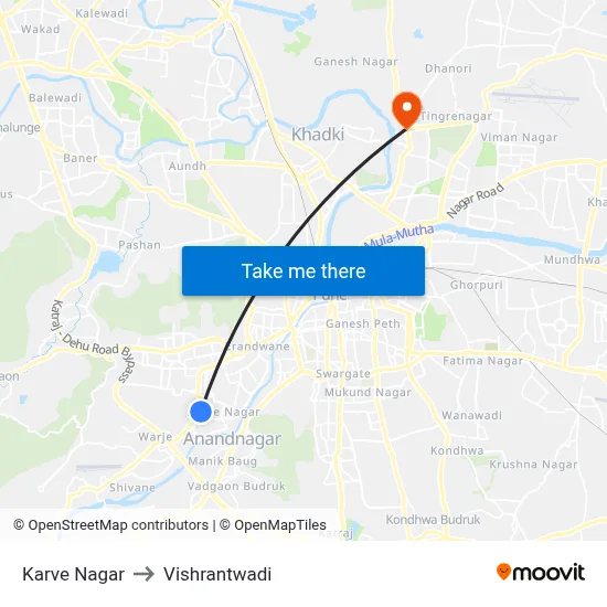 Karve Nagar to Vishrantwadi map