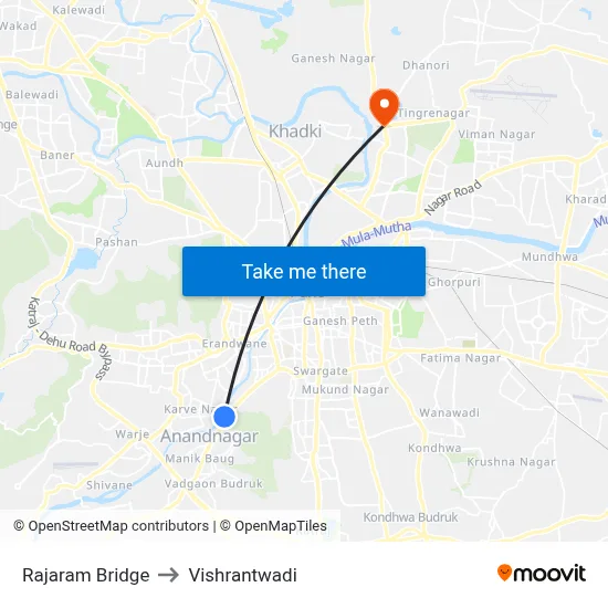 Rajaram Bridge to Vishrantwadi map