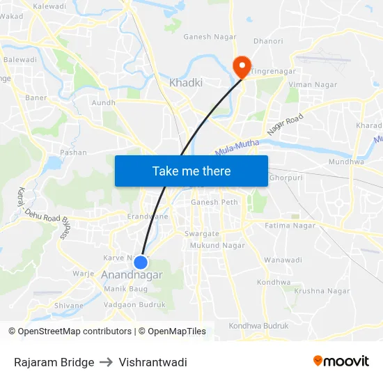 Rajaram Bridge to Vishrantwadi map