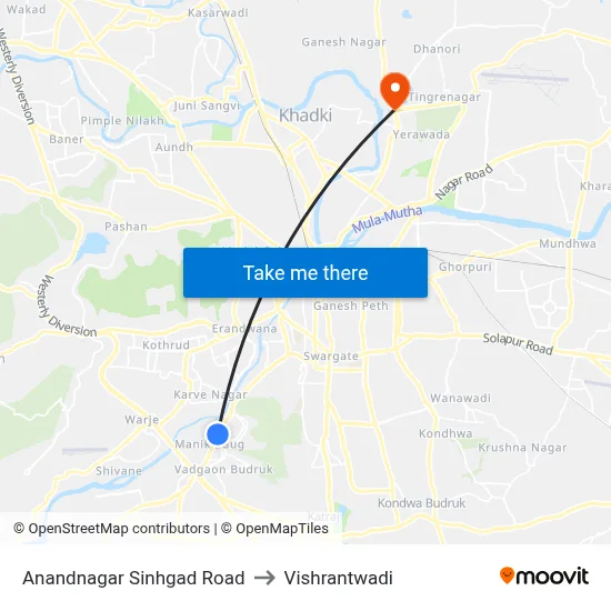 Anandnagar Sinhgad Road to Vishrantwadi map