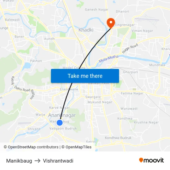 Manikbaug to Vishrantwadi map