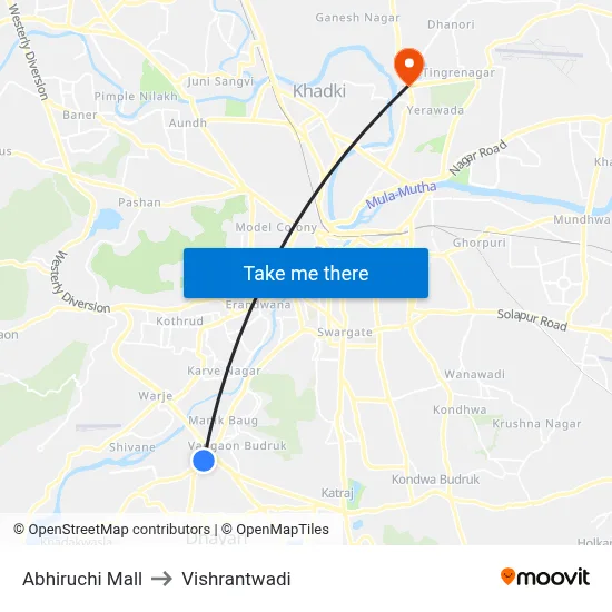 Abhiruchi Mall to Vishrantwadi map